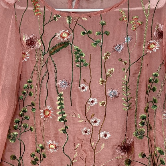 Kaktus Floral Embroidered Sheer Blouse in Pink flaw - Picture 2 of 13